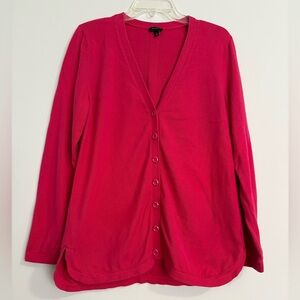 Talbots Womens Boyfriend Cardigan Sweater Fuchsia Pink Button-Up Large